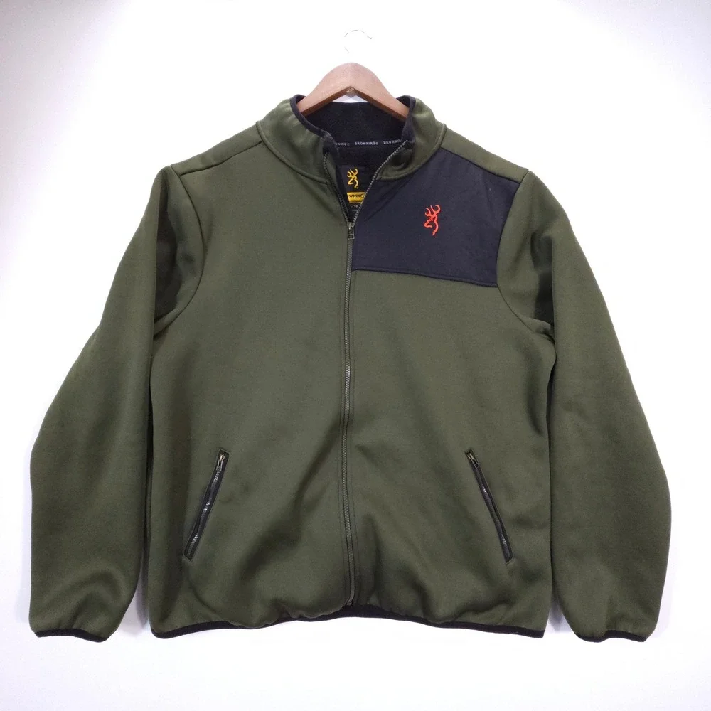 Browning Fleece Jacket Mens XL Olive Green Sherpa Lined Full Zip Outdoor Hunting